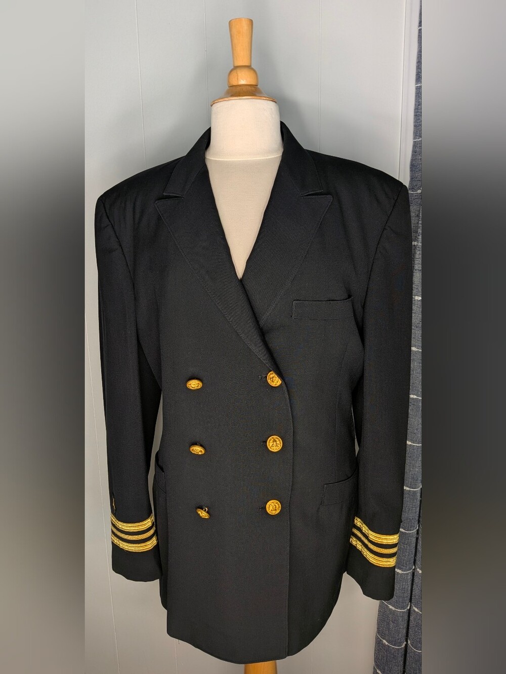 US Naval Academy Double Breasted Blazer Navy Blue Gold Button 40" Chest